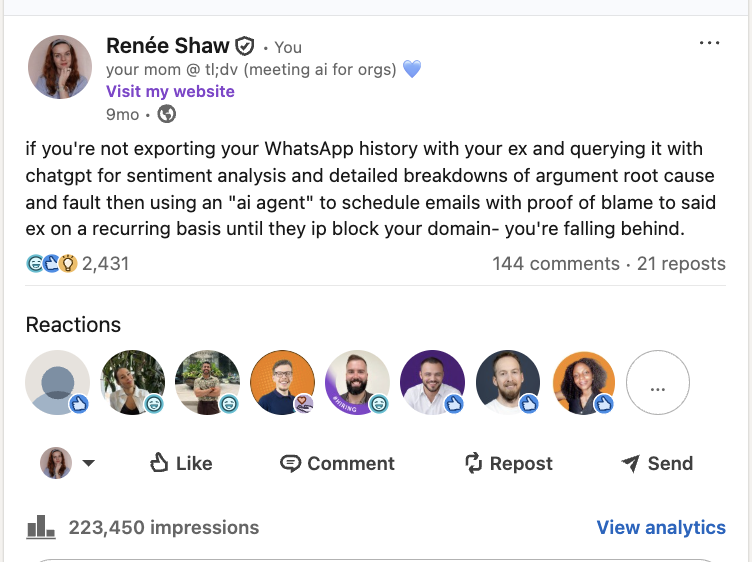 linkedin post with 223K impressions